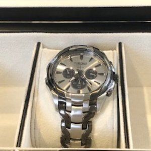 Seiko - Men's Solar Chronograph Watch, Silver & Black